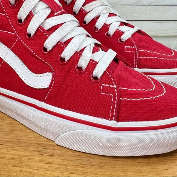 Vans SK8-Hi Canvas High-Top Sneakers Shoes Red White 7 Men 8.5 Women - Picture 7 of 11